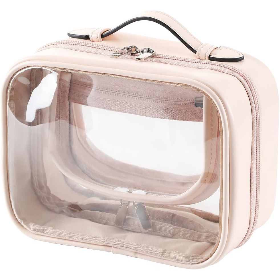 Buy now Veki Transparent Makeup Bag Travel Cosmetic Bags Case Waterproof Toiletries Bag Large Capacity Open Storage Bags Organizer With Zipper, Portable Make Up Organizer for Women and Girls Large Pink at indiglob india