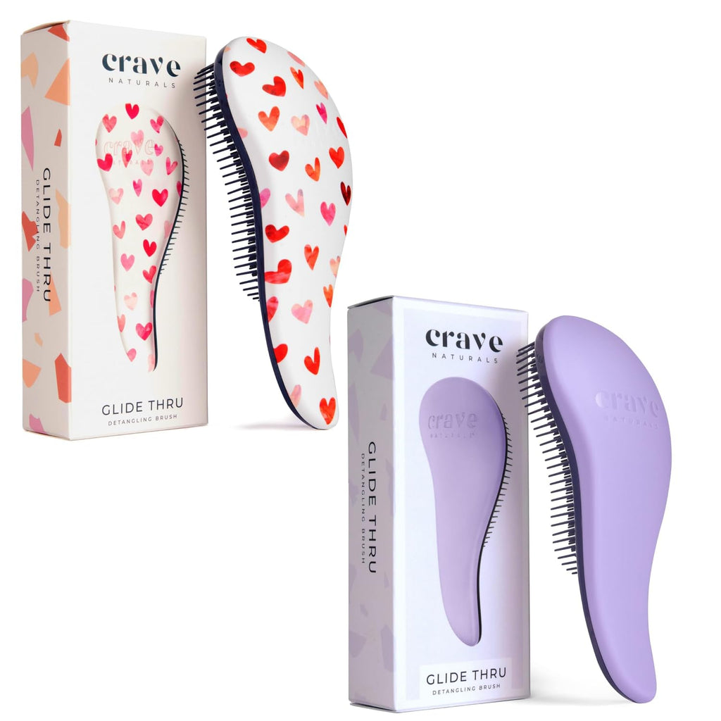 Buy now Crave Naturals Glide Thru Hair Brush - Detangler Brush for Curly, Straight, Wet or Dry Hair - Gentle Detangling Brushes for Adults, Kids, Toddlers - Hair Accessories for Women, 7.5x3" - Pink 2 Pack (Regular) Pink Hearts & Purple at indiglob india
