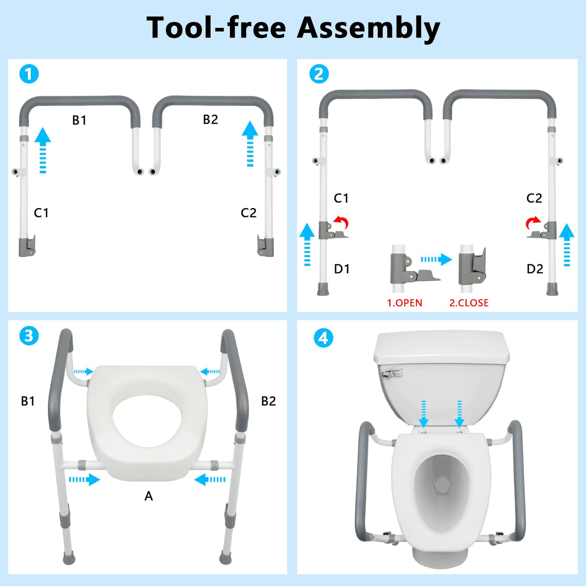 Toilet Seat Risers for Seniors with Handles, 3.5-inch Rise