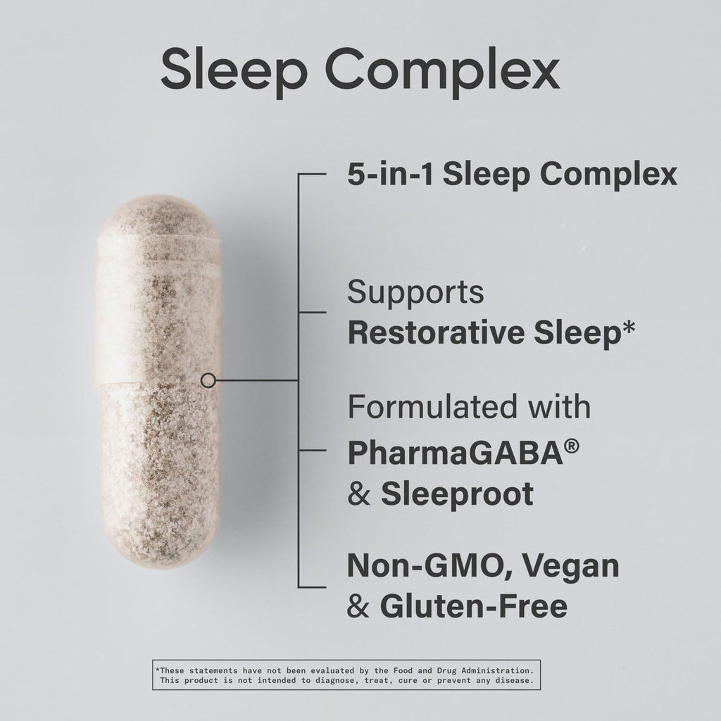 Sports Research® Sleep Complex (Melatonin-Free), 60 Veggie Capsules | Natural Sleep Aid with Valerian Root, GABA, L-Theanine, Magnesium & 5-HTP - Non-GMO Verified & Gluten Free