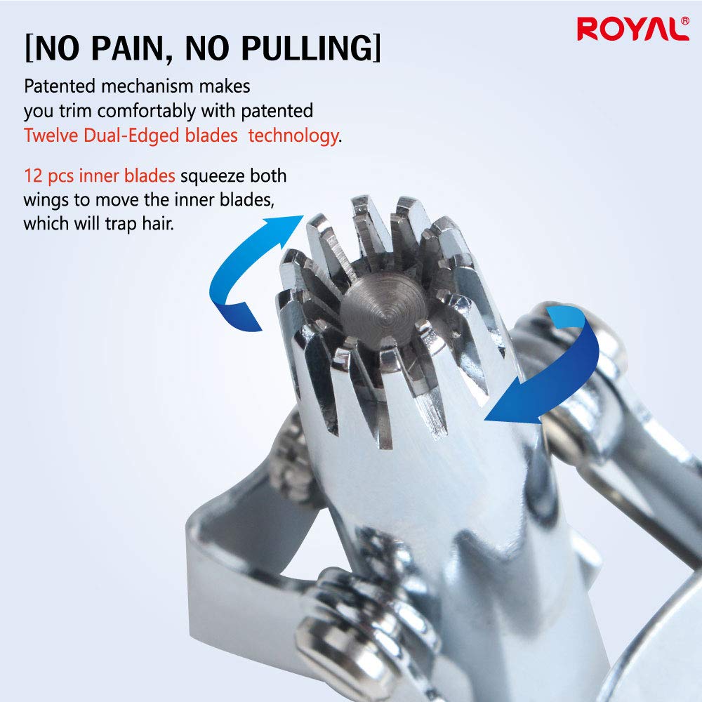 ROYAL Birdie Manual Nose Hair Trimmer for Men, Made in Korea Battery Free Painless Water Resistant Nose Trimmer with 12 Dual Blades, Patented ET-4 Series