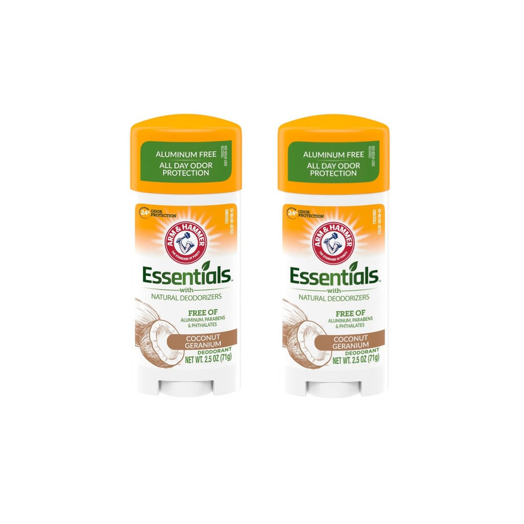 ARM & HAMMER Essentials Deodorant - Made with Natural Deodorizers - Coconut Geranium - Free From Aluminum, Parabens & Phthalates, 2.5 oz (Pack of 3)