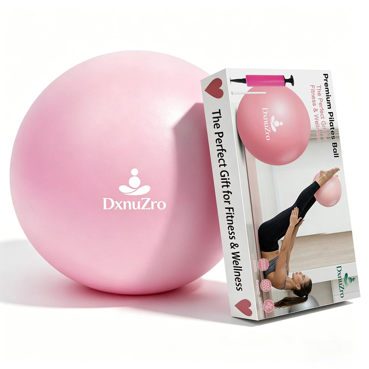 9 Inch Pink Pilates Ball, Exercise Stability Yoga Ball Small Exercise Ball with Air Pump for Core Workout, Balance Training, Home Gym, Office, Physical Therapy Anti-Burst PVC