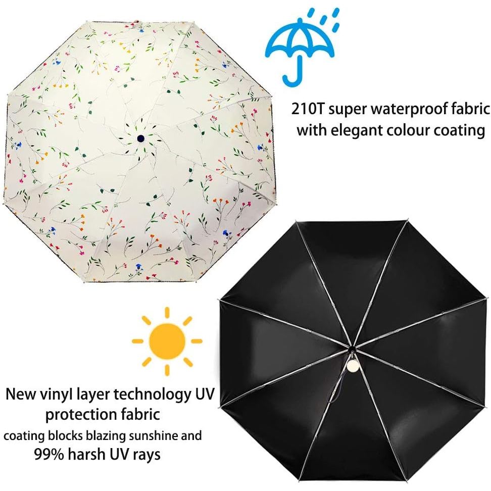 Buy now DBA FDJASGY Sun Umbrella Compact Folding Travel Umbrella Auto Open and Close for Windproof, Rainproof & 99.9% UV Protection Parasol with Black Anti-UV Coating at indiglob india