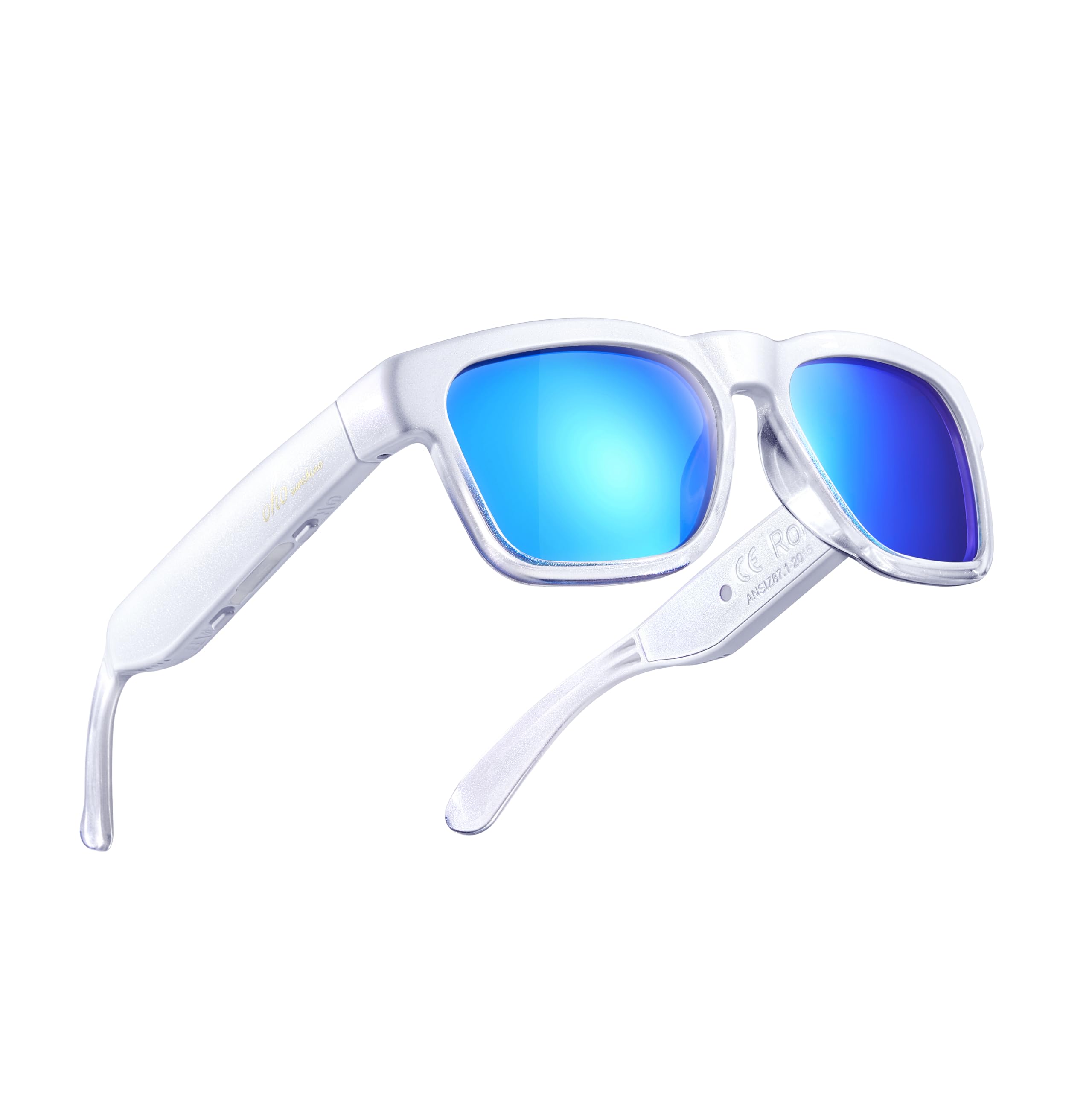 Buy now OhO Smart Glasses, Audio Glasses With Bluetooth Speaker,Reading Glasses With Voice Control and Open Ear,(Men/Women) Chameleon White - Blue Lens at indiglob india