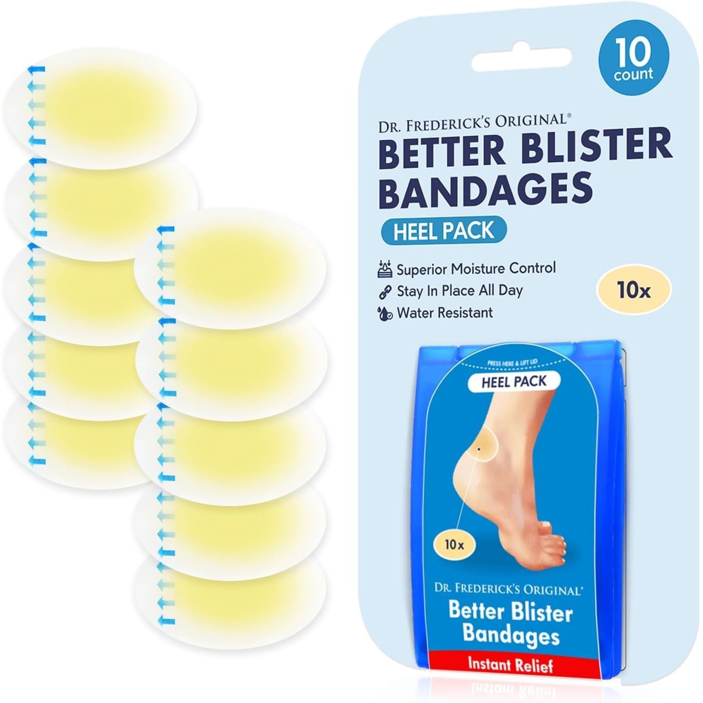 Buy now Dr. Frederick's Original Better Blister Bandages - 12ct - Water Resistant - 40% More Cushioning - Hydrocolloid Bandages for Foot, Toe, & Heel - Blister Pads for Prevention & Recovery - Variety Pack Heel Pack - 10 count at indiglob india