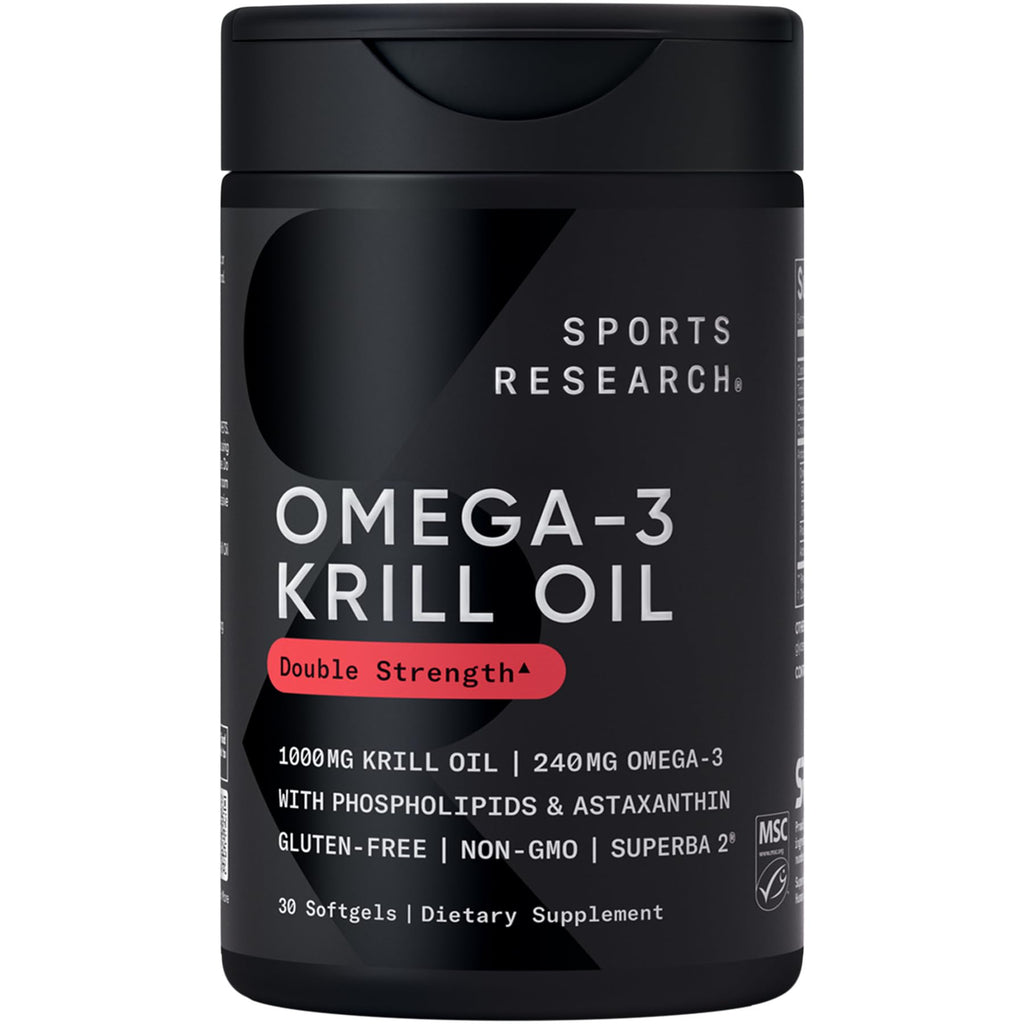 Sports Research® Antarctic Omega-3 Krill Oil 1000mg, 60 Softgels | Double Strength Superba® Krill with EPA & DHA, Choline, Phospholipids & Astaxanthin - MSC Certified Sustainable · Non-GMO