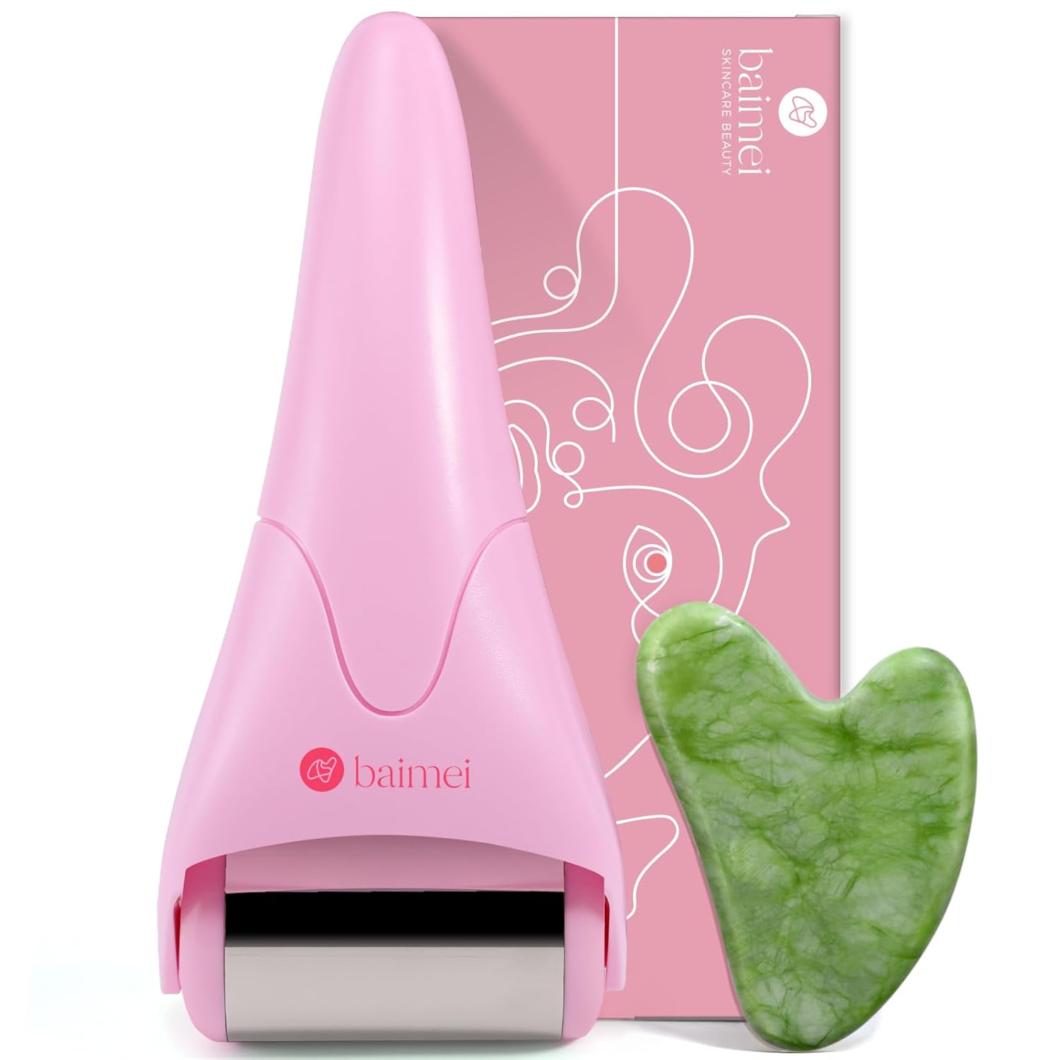 Buy now BAIMEI IcyMe Ice Roller for Face and Gua Sha Facial Tool Set, Ice Face Roller Reduces Puffiness Relieves Migraines Skin Care Tools, Self Care Gift for Women - Pink Rose Pink at indiglob india