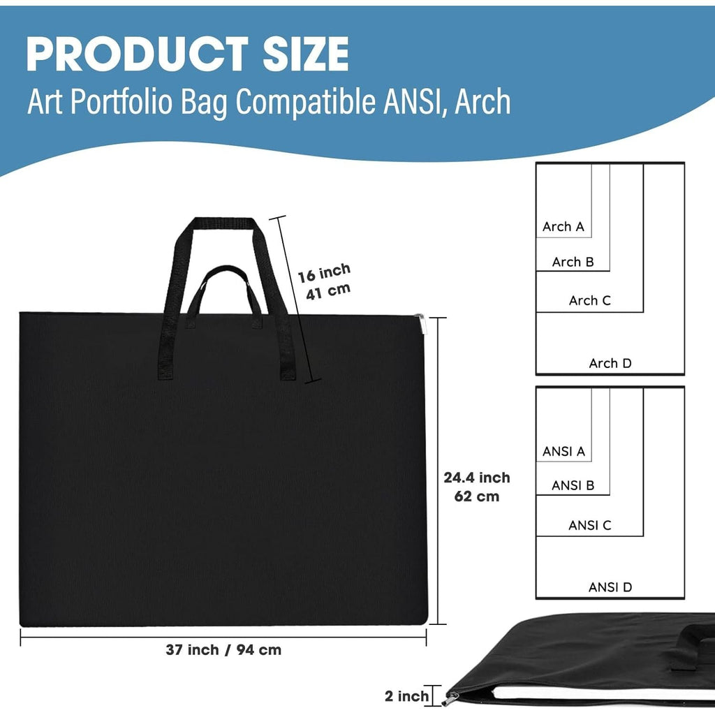 Buy now ZKOO Large Size Art Portfolio Bag, Light Weight Art Canvas Portfolio Case with Nylon Shoulder Strap, Carrying Storage Case for Artwork, Poster, Sketching, and Drawing (Compatible 24 * 36 Inch-Black) at indiglob india