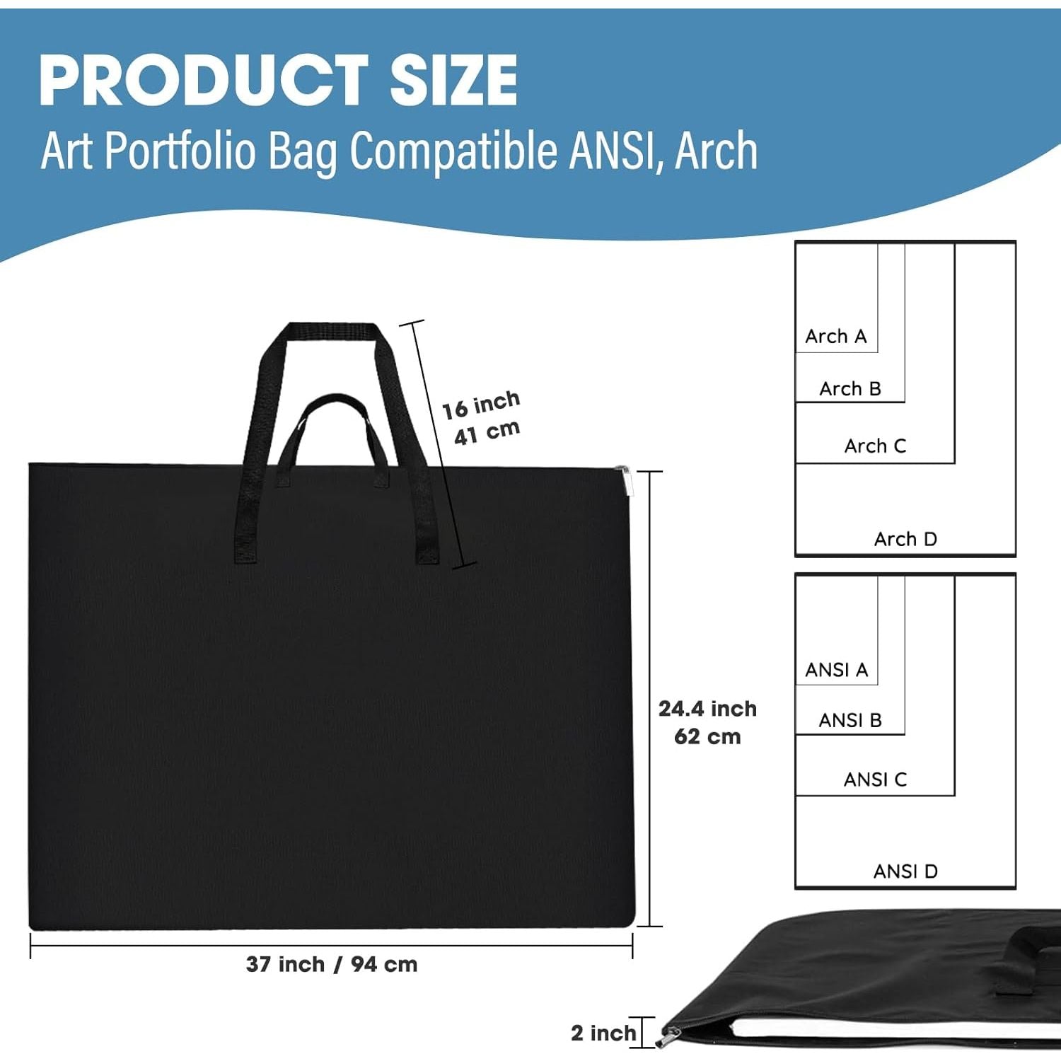 Buy now ZKOO Large Size Art Portfolio Bag, Light Weight Art Canvas Portfolio Case with Nylon Shoulder Strap, Carrying Storage Case for Artwork, Poster, Sketching, and Drawing (Compatible 24 * 36 Inch-Black) at indiglob india