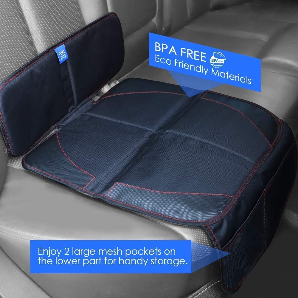 Buy now funbliss Car Seat Protector for Child Car Seat,Auto Seat Cover Mat for Under Carseat with Thickest Padding to Protect Leather & Fabric Upholstery,PVC Leather Reinforced Corners at indiglob india