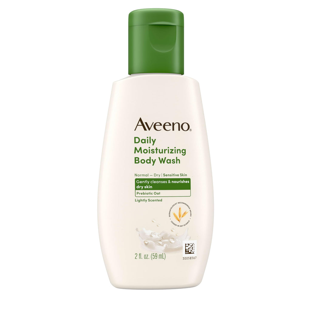 Aveeno Daily Moisturizing Body Wash, Lightly Scented, 2 fl. oz | For Sensitive, Dry Skin, Prebiotic Oat, Gently Cleanses & Nourishes, Travel-sized