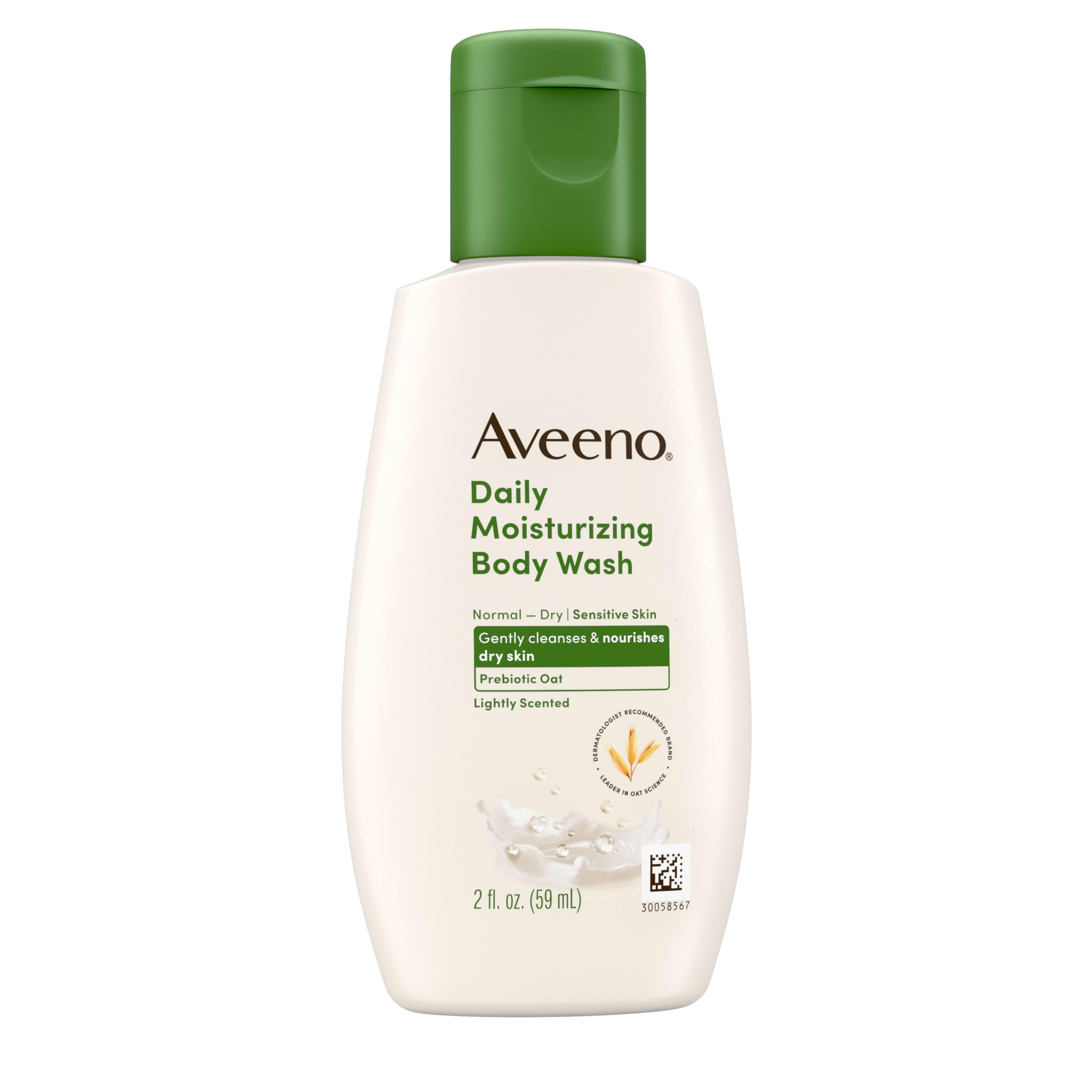 Aveeno Daily Moisturizing Body Wash, Lightly Scented, 2 fl. oz | For Sensitive, Dry Skin, Prebiotic Oat, Gently Cleanses & Nourishes, Travel-sized