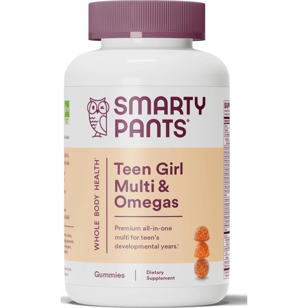 SmartyPants Teen Girl Multivitamin Gummies: Omega 3 Fish Oil (EPA/DHA), Vitamin C, D3, B12, Vitamin A, K & Zinc, Gluten Free, Includes Biotin to Support Hair, Skin & Nails, 120 Count (30 Day Supply)