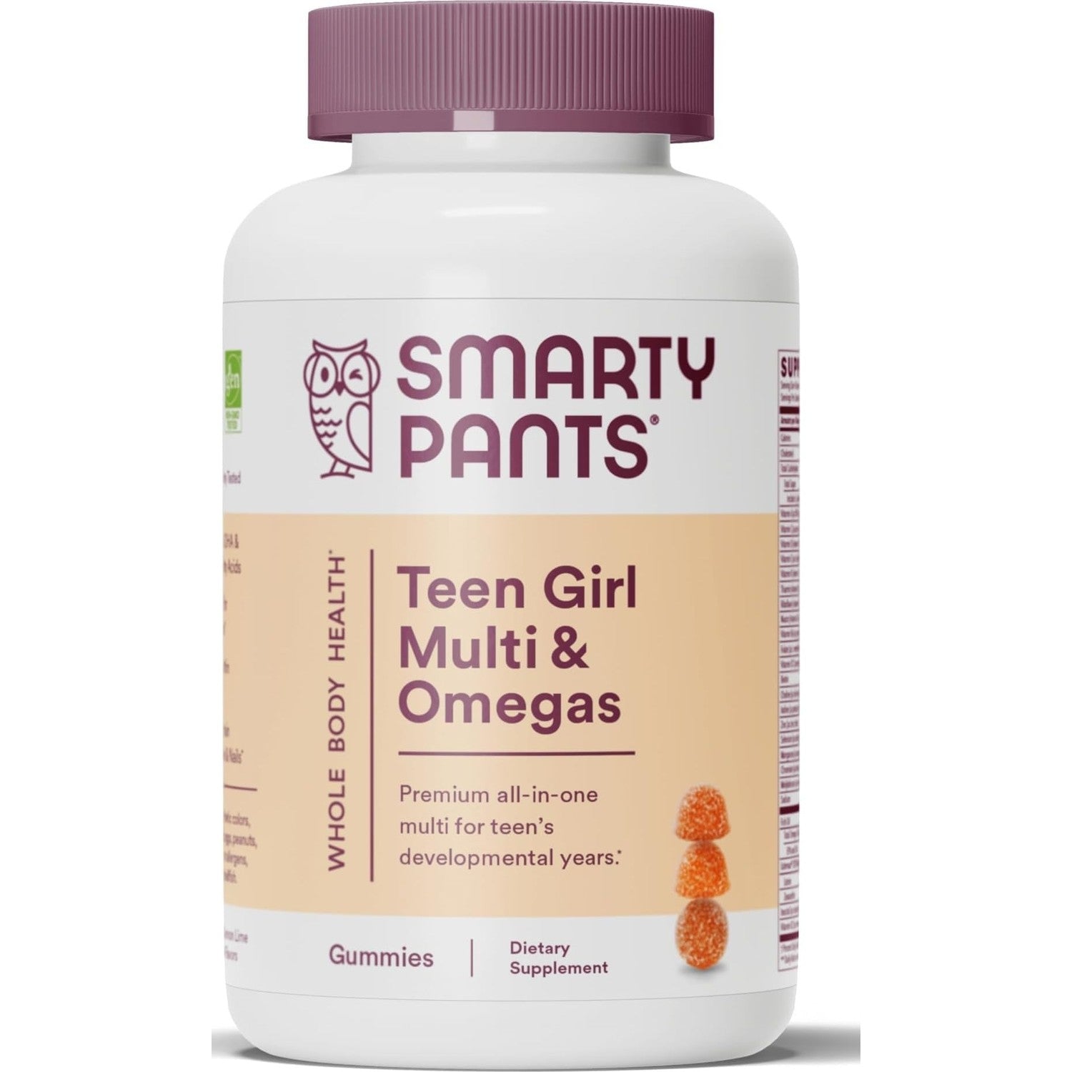 SmartyPants Teen Girl Multivitamin Gummies: Omega 3 Fish Oil (EPA/DHA), Vitamin C, D3, B12, Vitamin A, K & Zinc, Gluten Free, Includes Biotin to Support Hair, Skin & Nails, 120 Count (30 Day Supply)