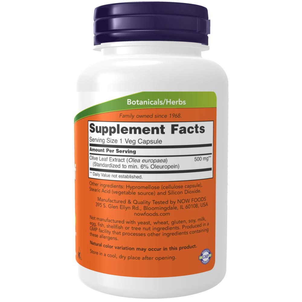 Now Foods Olive Leaf Extract 500mg Standardized to 6% Oleuropein, 120 Vcaps (2 Pack)