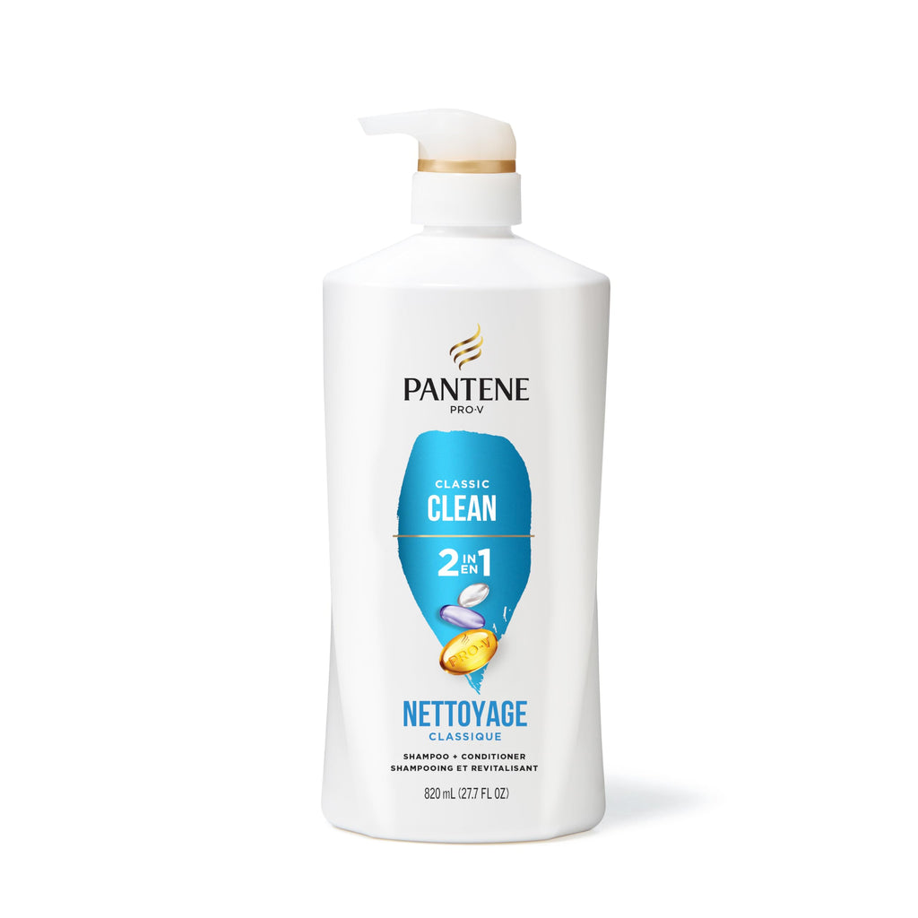 Pantene 2-in-1 Shampoo & Conditioner, Classic Clean - Pro-V Nutrients for Dry, Color-Treated Hair, Healthy Looking Hair Every Wash, Antioxidant-Rich, 27.7 Oz Each, 2-Pack + Rescue Shot (0.5 Oz)