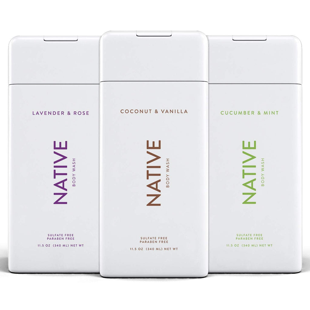 Buy now Native Body Wash 3 Pack - Natural Body Wash Women & Men - SLS & Paraben Free - Cucumber & Mint, Coconut & Vanilla, Lavender & Rose at indiglob india