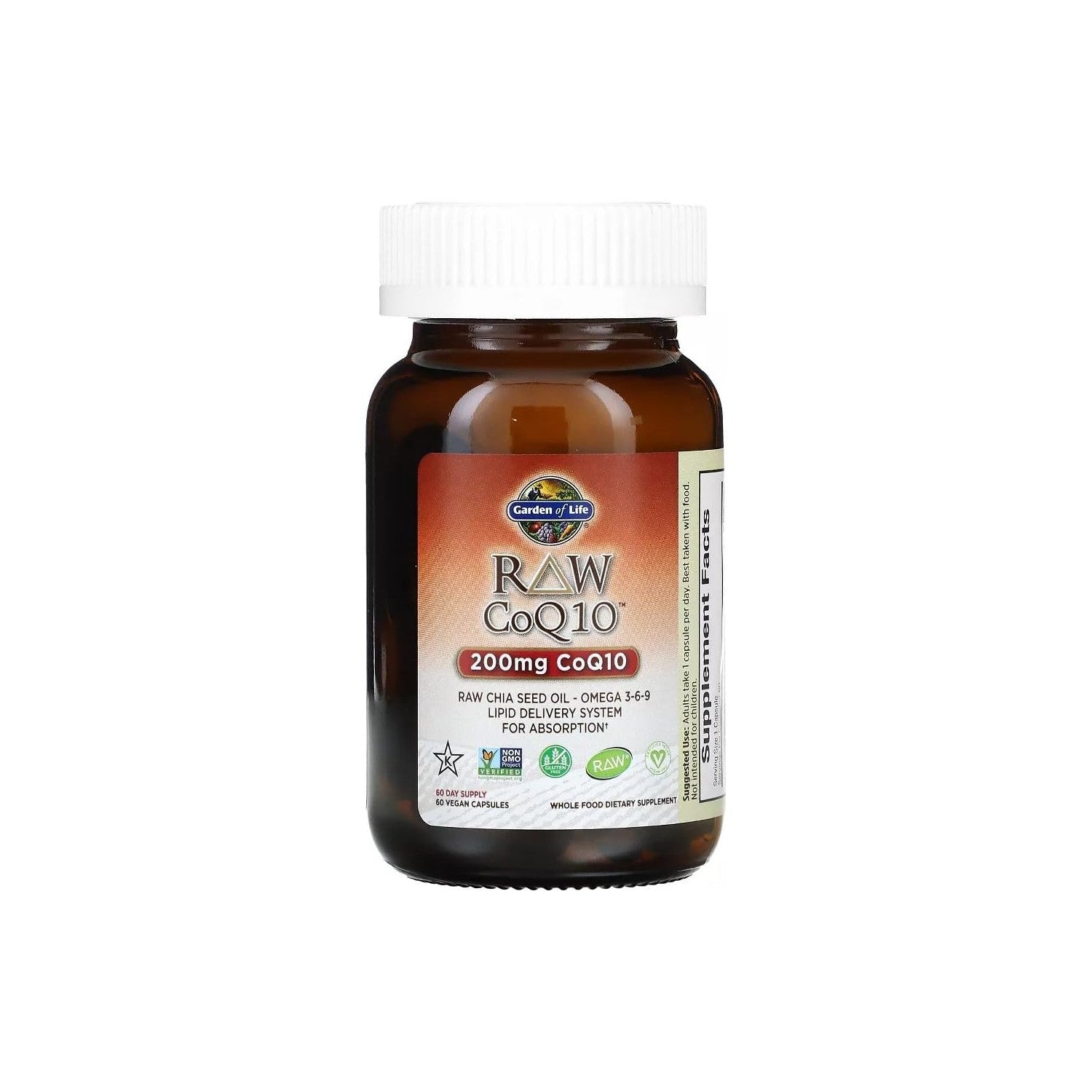 Garden of Life Raw CoQ10 200mg, with Omega 3 6 9 for Heart Health, 60ct | Vegetarian Omega 3 6 9 Supplement Raw Co Q 10 Chia Seed Oil, Whole Food Nutrition with Antioxidant Support, Coenzyme q10