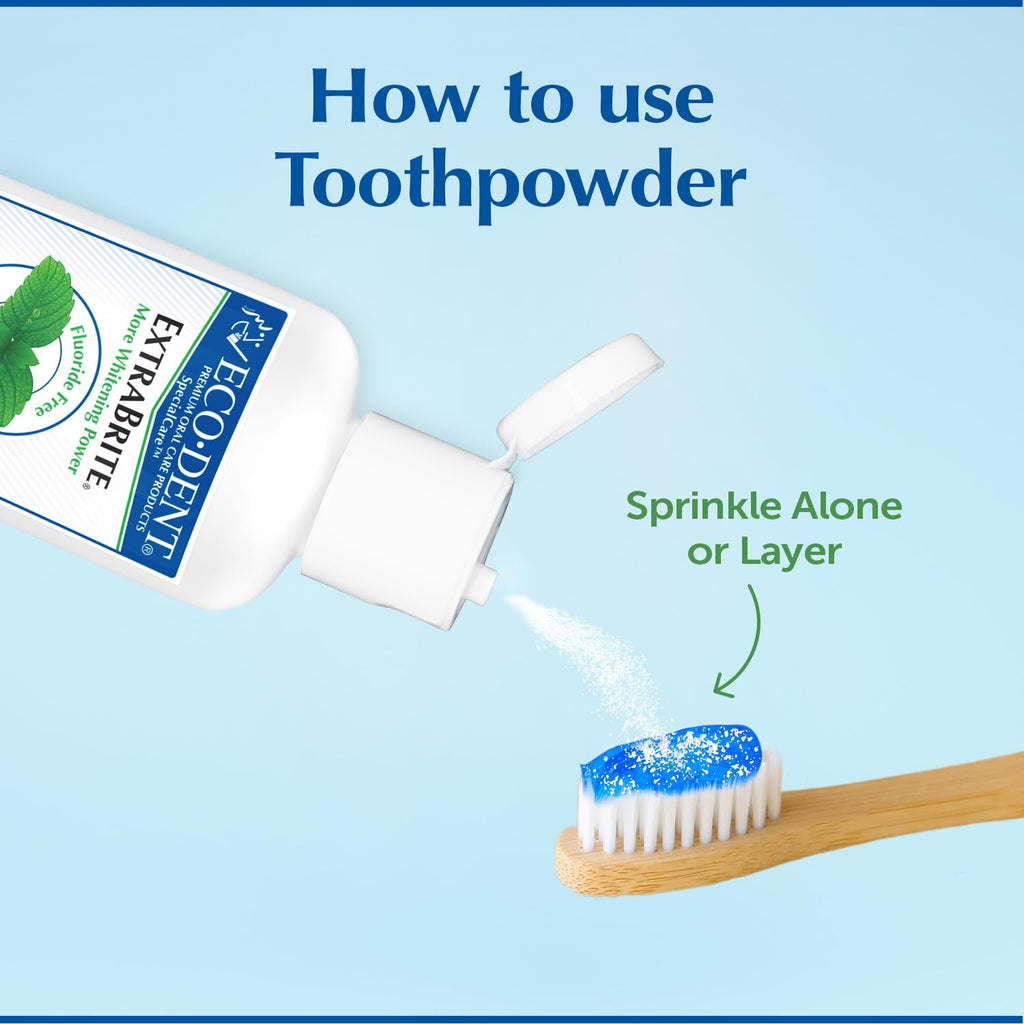 Buy now Eco-Dent ExtraBrite Baking Soda Tooth Powder, Mint â€“ SLS & Fluoride-Free Toothpaste Powder with Oxidizing Calcium Peroxide, Whitening Toothpaste Alternative + DailyRinse Single-Use Pack at indiglob india