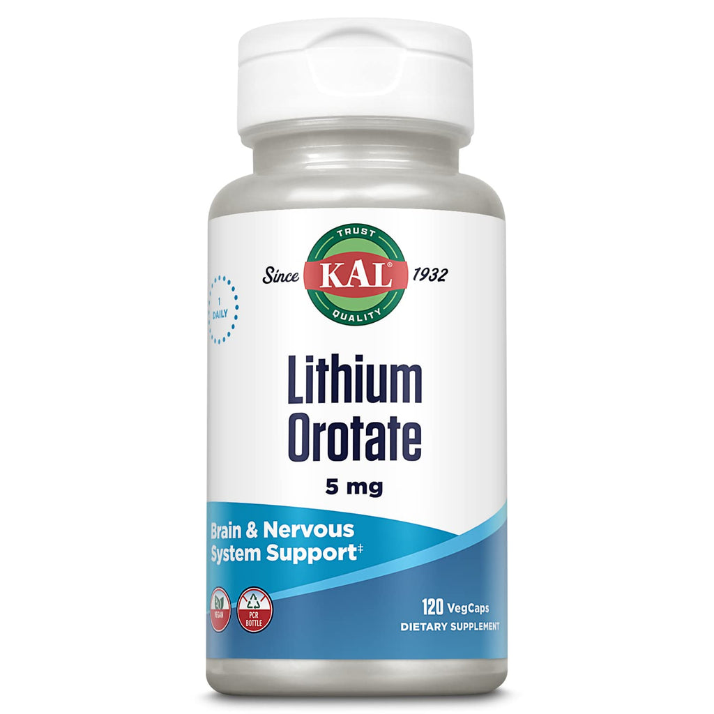 KAL Lithium Orotate 5 mg, 120 VegCaps | Mood & General Wellness Support, Highly Bioavailable Low Dose Lithium Supplement, 120 Servings, Vegan & Lab Verified