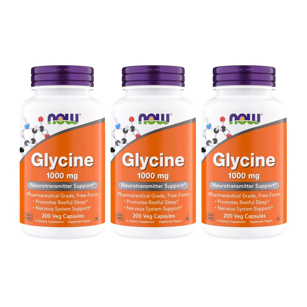 NOW Foods Glycine 1000mg, Free-Form Pharmaceutical Grade, Neurotransmitter Support*, Promotes restful Sleep*, Gluten Free, Vegan, Kosher 200 Vegetarian Capsules (Pack of 2)