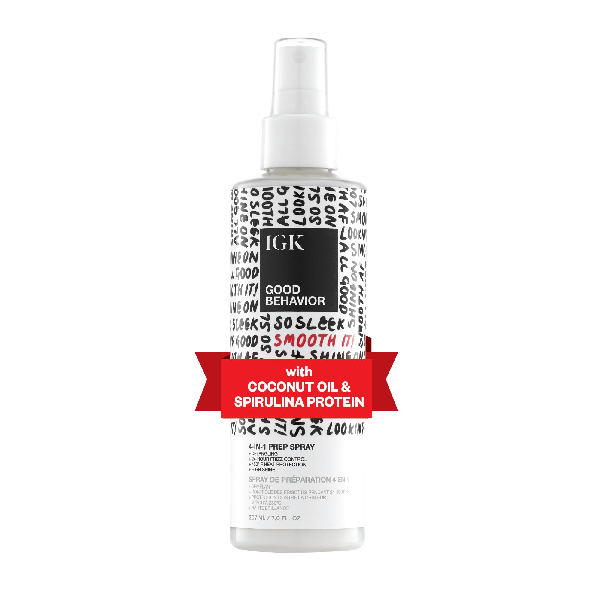 IGK Good Behavior 4-in-1 Prep Spray, Heat Protectant, Leave-In Detangler | Controls Frizz 24 Hours, Heat Protection + Shine, Weightless, Vegan, Full + Travel 7 Oz + 2 Oz