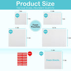 Thickened Packaging Foam Pouches and Sheets in 4 Sizes, 320 PCS with 60 Fragile Stickers, Dish Packing Supplies for Moving, Cushioning Foam Wrap for Moving Supplies