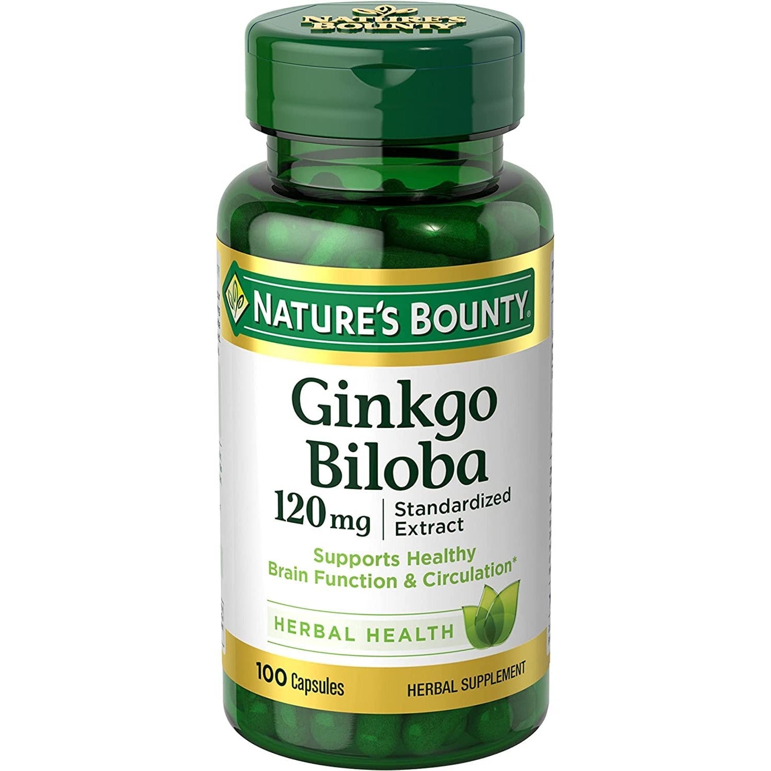 Nature's Bounty Ginkgo Biloba Standardized Extract 120 mg, Herbal Bottles, Capsule, 100 Count, Pack of 2