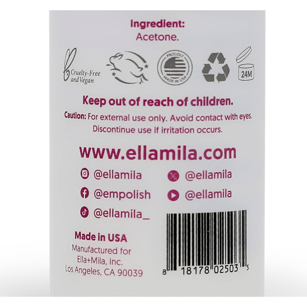 ella+mila 100% Pure Acetone Nail Polish Remover for Acrylic & Gel, 8 fl oz