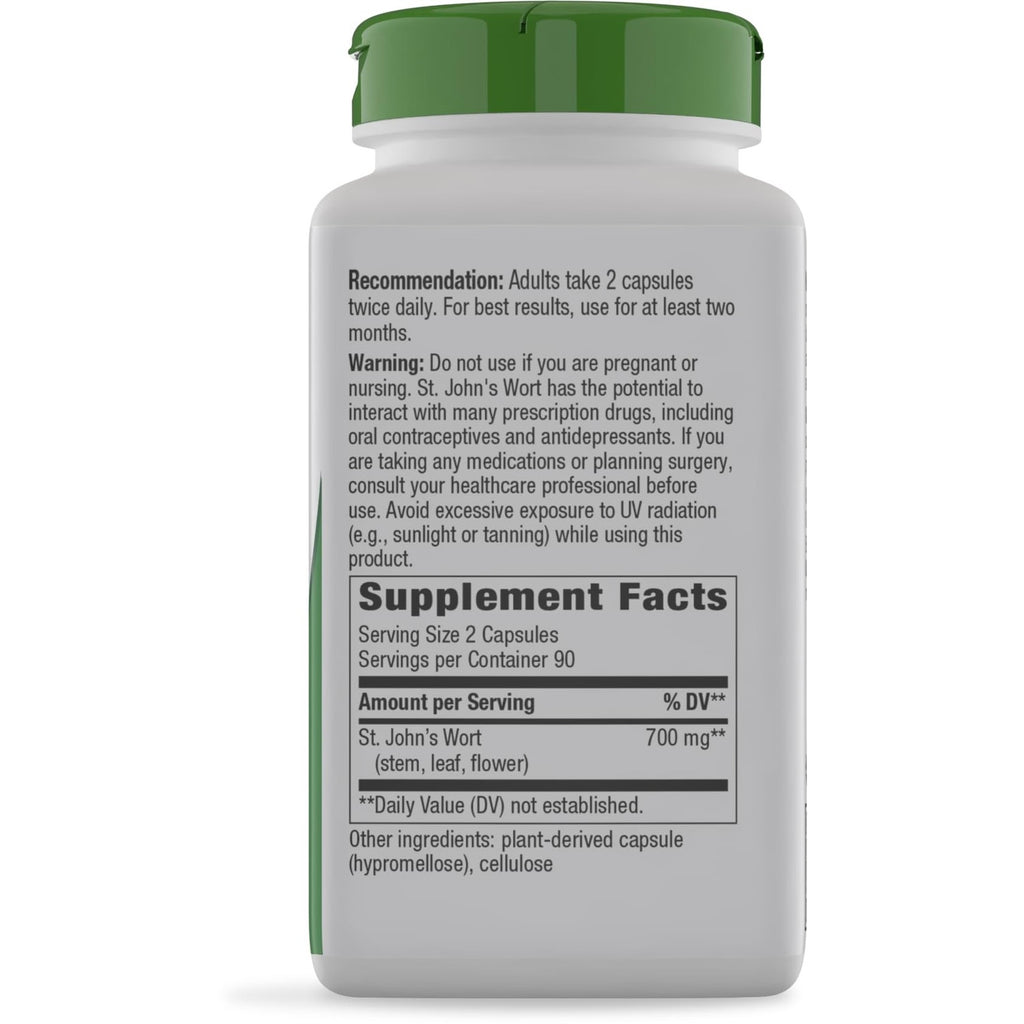 Nature's Way St. John’s Wort Capsules, 700 mg per Serving, 180 ct | Herbal Supplement Promotes a Positive Outlook*, 700 mg per 2-Capsule Serving, Non-GMO Project Verified, Vegan Capsules