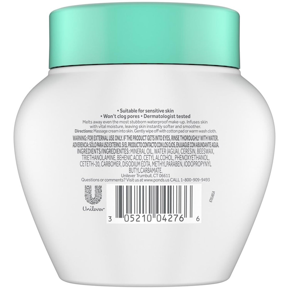 POND'S Cold Cream Make-Up Remover, Fragrance-Free Deep Cleanser 2-Pack – Non-Comedogenic, Hypoallergenic, Dermatologist-Tested, 6.1 Oz Ea