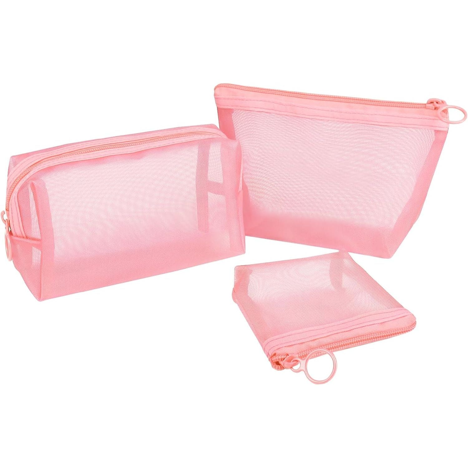 Buy now Aosbos 3-Pack Mesh Cosmetic Bag Set - Travel/On-The-Go Makeup Storage, Zipper Closure Small Pouch Pink at indiglob india