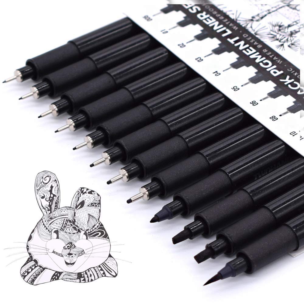 Buy now TWOHANDS Art Pens,Fineliner Ink Pens,Set of 12 Technical Drawing pen,Pigment Pen,Fine Point,Black,Waterproof,for Art Watercolor,Sketching,Anime,Manga, 902188 Black 1 Count (Pack of 12) at indiglob india