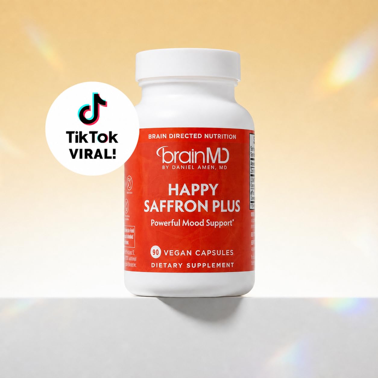 BRAINMD Dr Amen Happy Saffron Plus - 90 Capsules - with Saffron Flower Extract, Curcumin & Zinc - Vegan, Gluten Free - 30 Servings | 30 Servings
