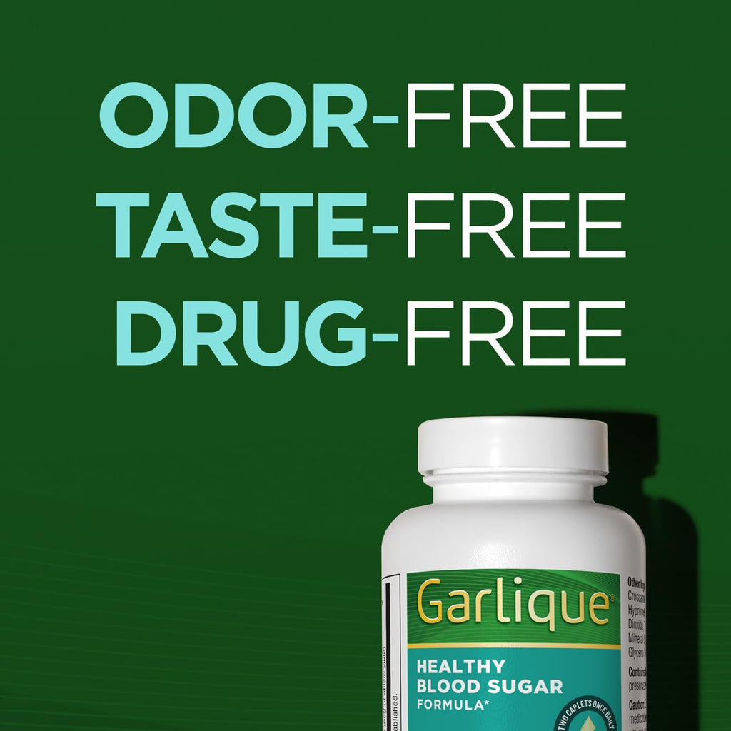 Garlique Garlic Extract Supplement, Healthy Blood Sugar Formula, Blood Sugar Support, 6000 mcg allicin, Odorless & Vegan, 60 Caplets