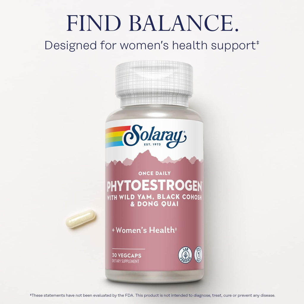 Buy now SOLARAY Once Daily Phytoestrogen - Phyto Estrogen Supplement for Women with Black Cohosh, Dong Quai, Wild Yam, Soy Isoflavones - Women's Health Support - 60-Day Guarantee, 30 Servings, 30 VegCaps at indiglob india