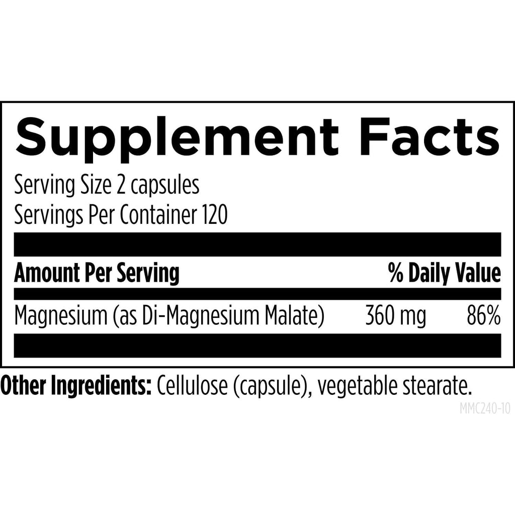 Designs for Health Magnesium Malate - Chelated Magnesium as Di Magnesium Malate - Highly Bioavailable Form to Support Energy, Bone Health + Muscle Recovery (240 Magnesium Malate Capsules)