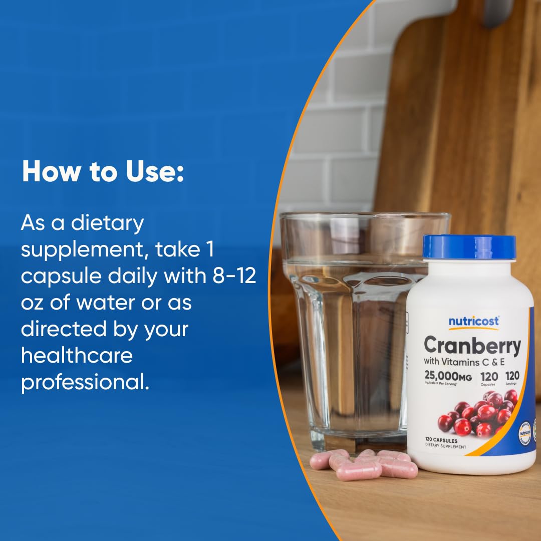 Nutricost Cranberry Extract 120 Capsules, 120 Servings Per Bottle, Vegan | With Vitamin C and Vitamin E, Gluten-Free