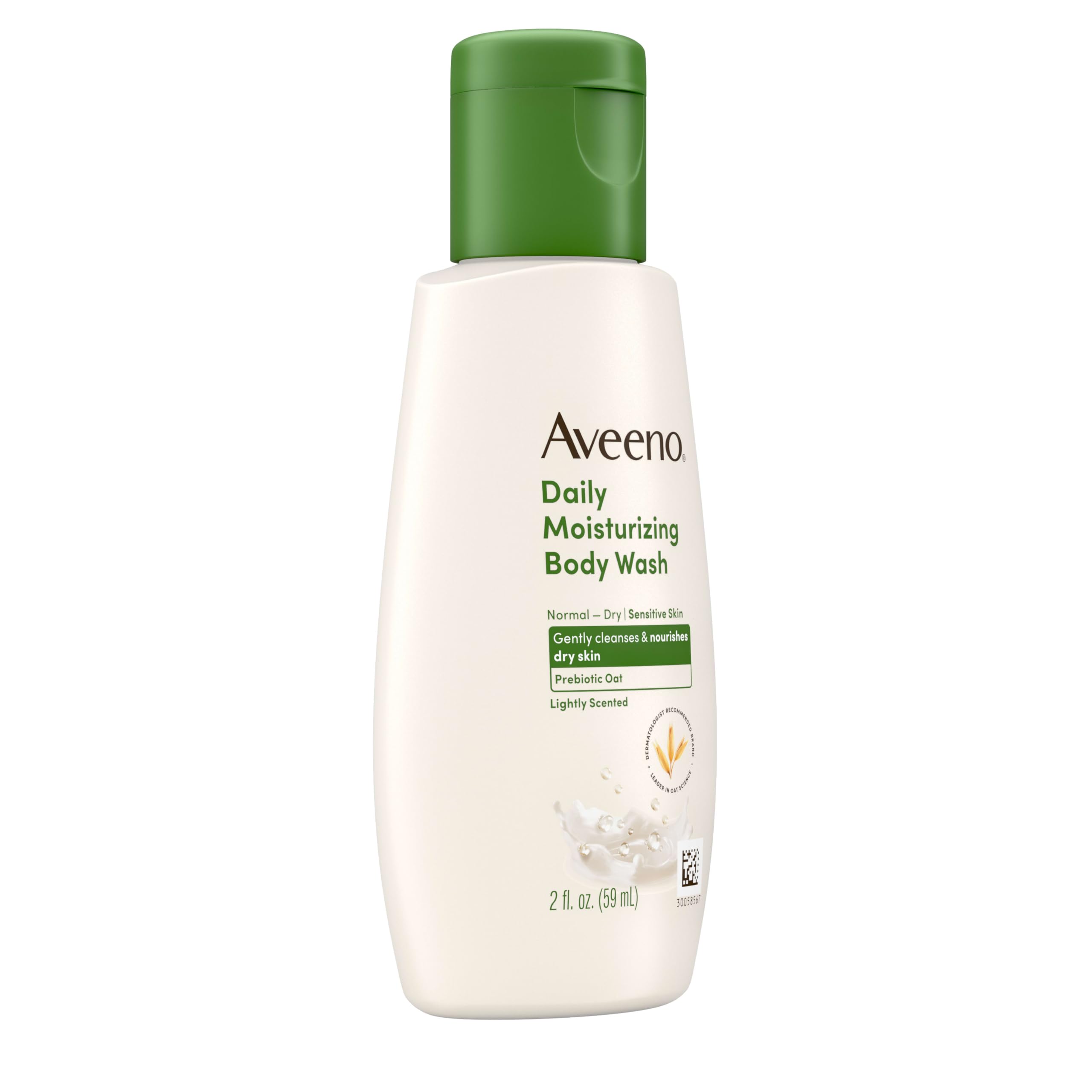 Aveeno Daily Moisturizing Body Wash, Lightly Scented, 2 fl. oz | For Sensitive, Dry Skin, Prebiotic Oat, Gently Cleanses & Nourishes, Travel-sized