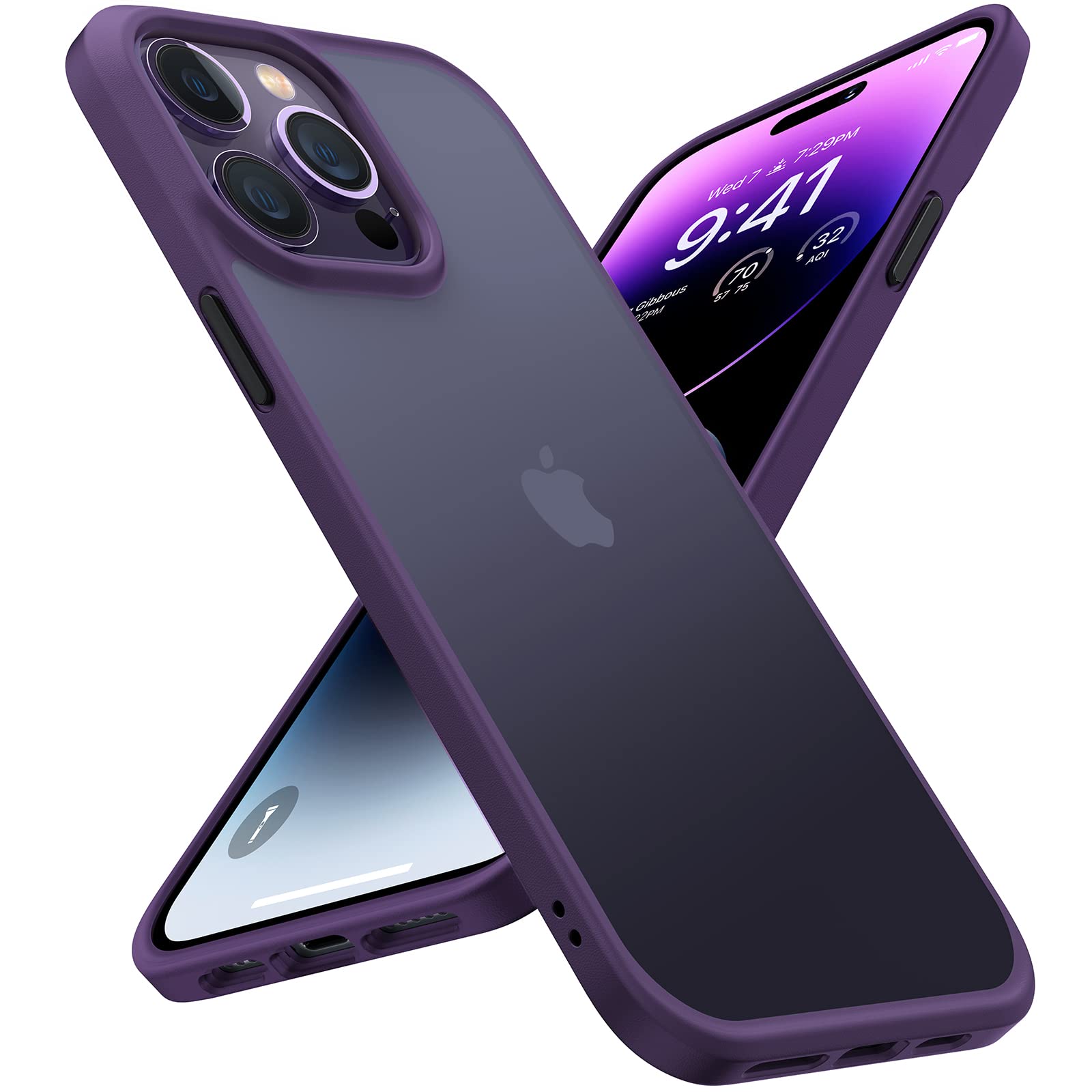 Buy now TORRAS Tough Shockproof for iPhone 13 Pro Case, [Military-Grade Drop Tested] Ultra-Durable Matte Hard PC Back with Soft Silicone Edge Slim Protective for iPhone 13 Pro Phone Case,Translucent Black iPhone 14 Pro Purple at indiglob india