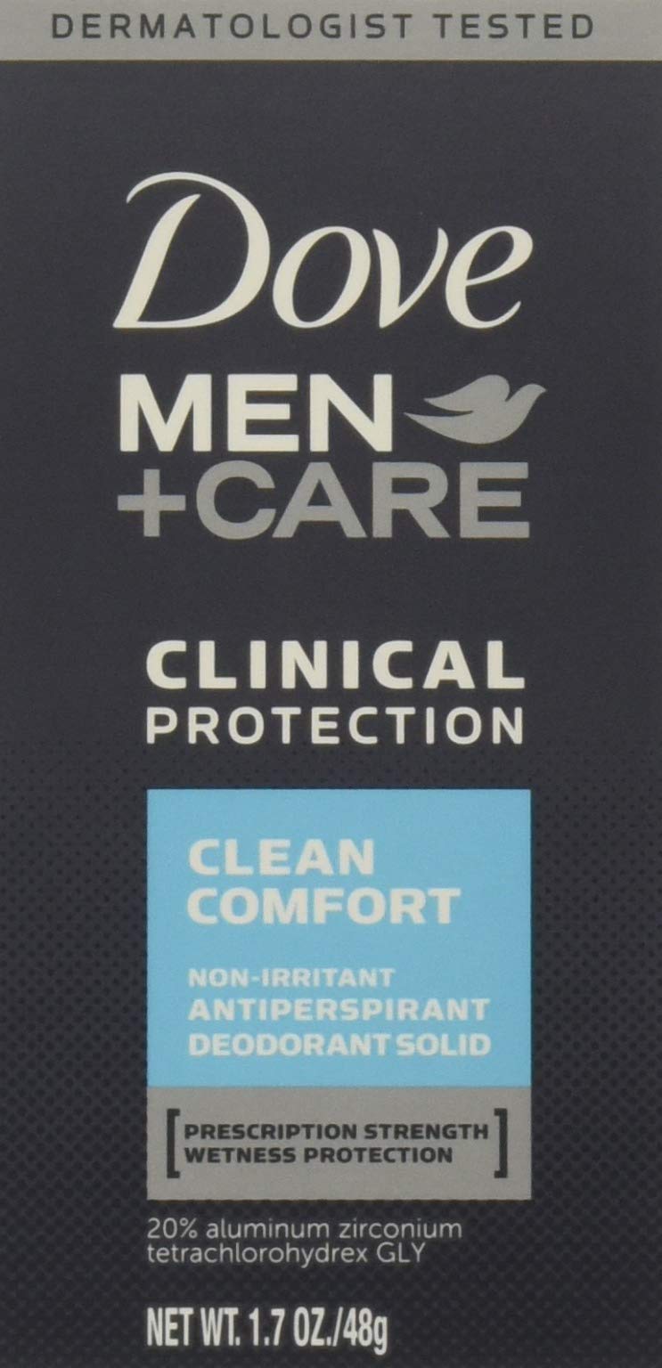 Buy now Dove Men+Care Deodorant, 96H Clinical Protection Antiperspirant, Clean Comfort 4-Pack â€“ Prescription Strength Wetness Protection with Â¼ Moisturizers, 1.7 Oz Ea at indiglob india