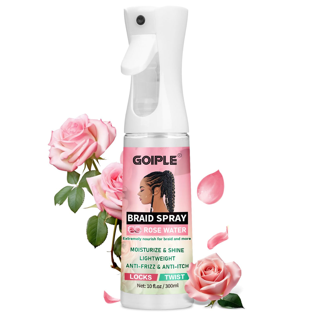 10 fl oz Braid Spray Rose Mint for Dreads, Dreadlocks, Locks Spray Rose Water for Itchy Scalp, Shine & Lightweight for Dull Hair Twists, Cornrows, Box Braids Moisturizer, Rose Water for All Hair Types