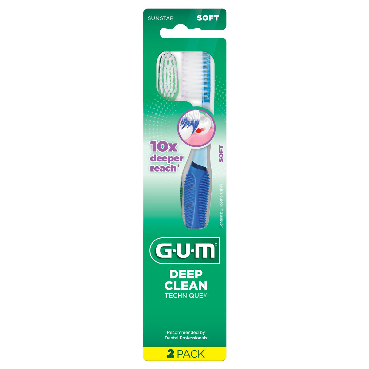 GUM Deep Clean Technique Soft Toothbrush, Full Head, 2 Count