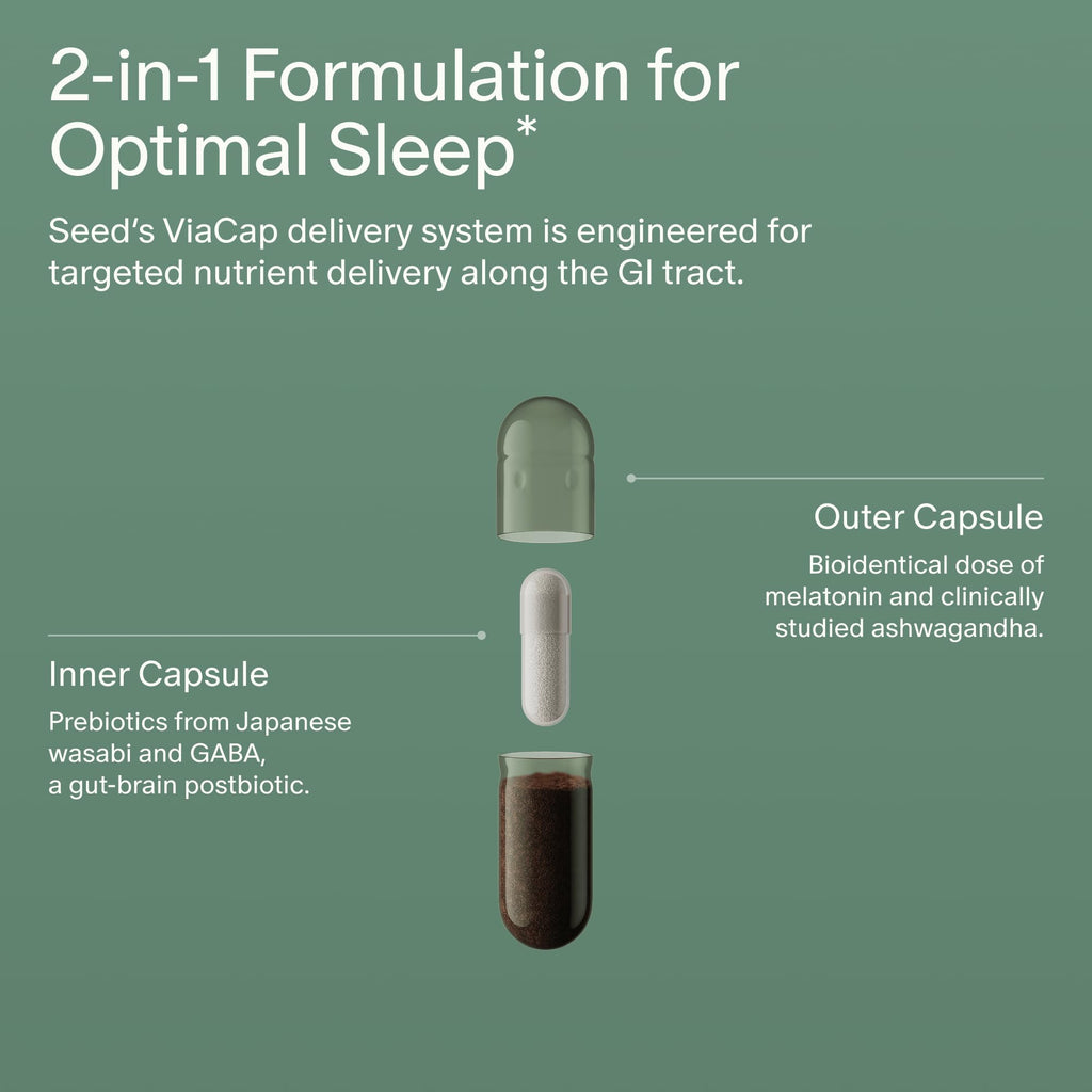 Seed PM-02 Sleep + Restore - for Adults - 30-Day Supply with Jar | Non-Habit Forming - Gentle Melatonin & Ashwagandha - Nightly Sleep Support - Vegan Capsules