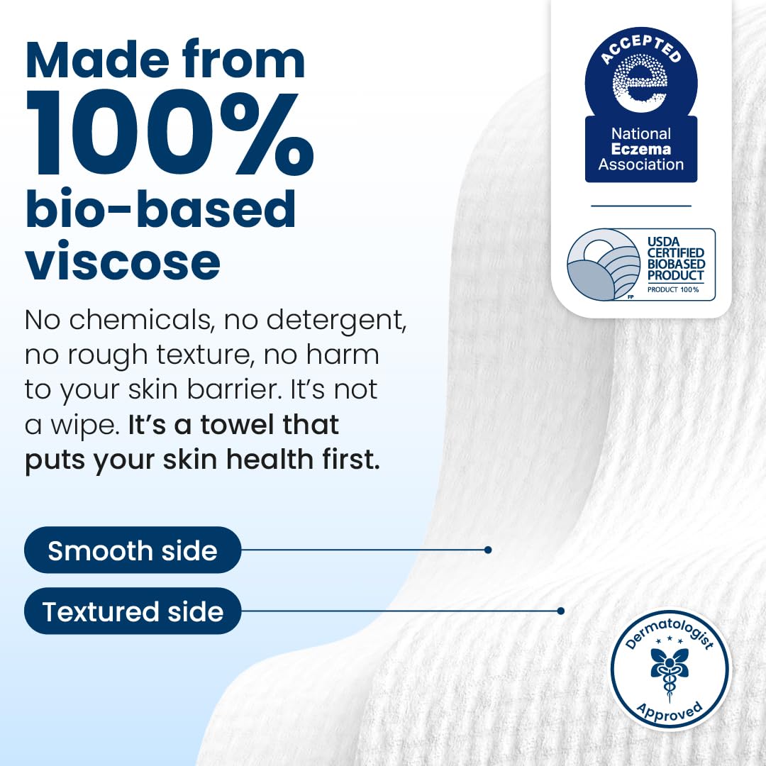 Clean Skin Club Clean Towels®, 100% USDA Biobased Face Towel, Disposable Face Towelette, Eczema Association Accepted, Makeup Remover Dry Wipes, Ultra Soft, 1 Pack, 25 Ct