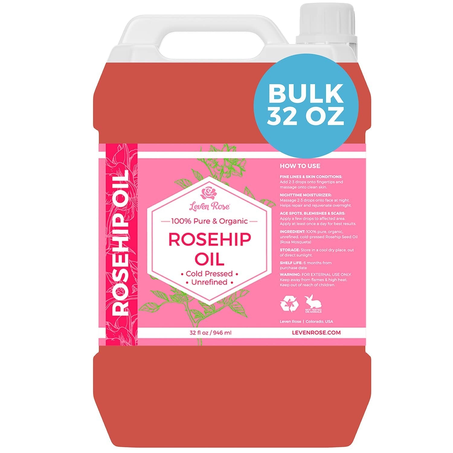 Buy now Leven Rose Rosehip Seed Oil for Face 1 oz - Pure Rosehip Oil for Face - Unrefined Cold Pressed Rosehip Oil for Body - Nighttime Face Moisturizer for Hair, Skin & Nails 32 Fl Oz (Pack of 1) at indiglob india