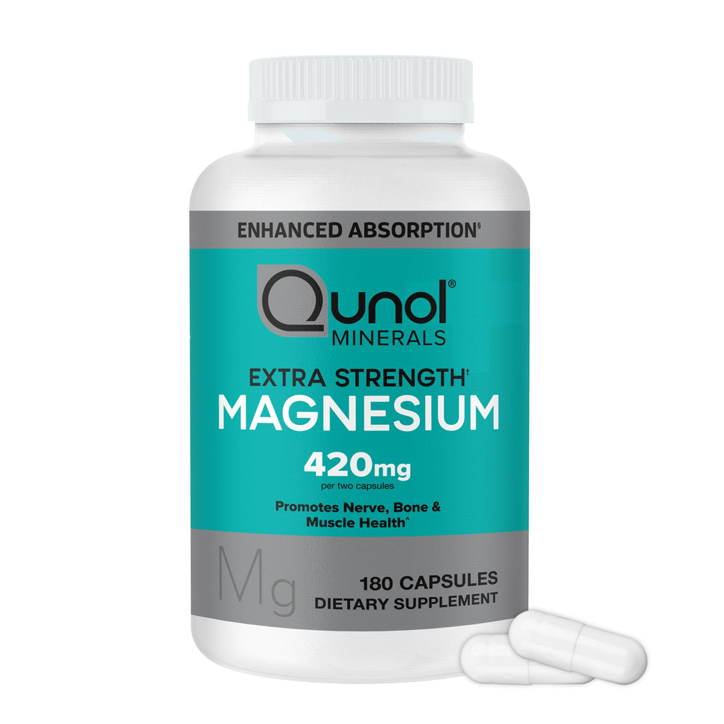 Qunol Magnesium 420mg, Extra Strength, High Absorption, Vegetarian, 120ct | 100% Daily Value, Supports Nerve, Bone & Muscle Health, Cognitive Performance, Healthy Stress Response; Gluten-Free, Non-GMO