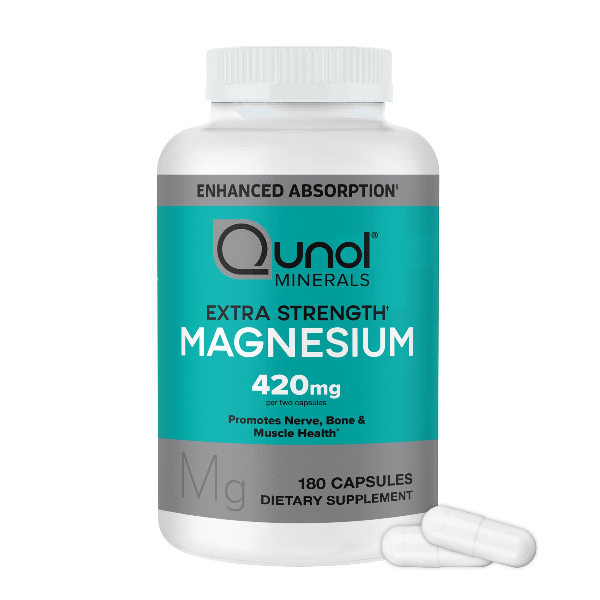Qunol Magnesium 420mg, Extra Strength, High Absorption, Vegetarian, 120ct | 100% Daily Value, Supports Nerve, Bone & Muscle Health, Cognitive Performance, Healthy Stress Response; Gluten-Free, Non-GMO