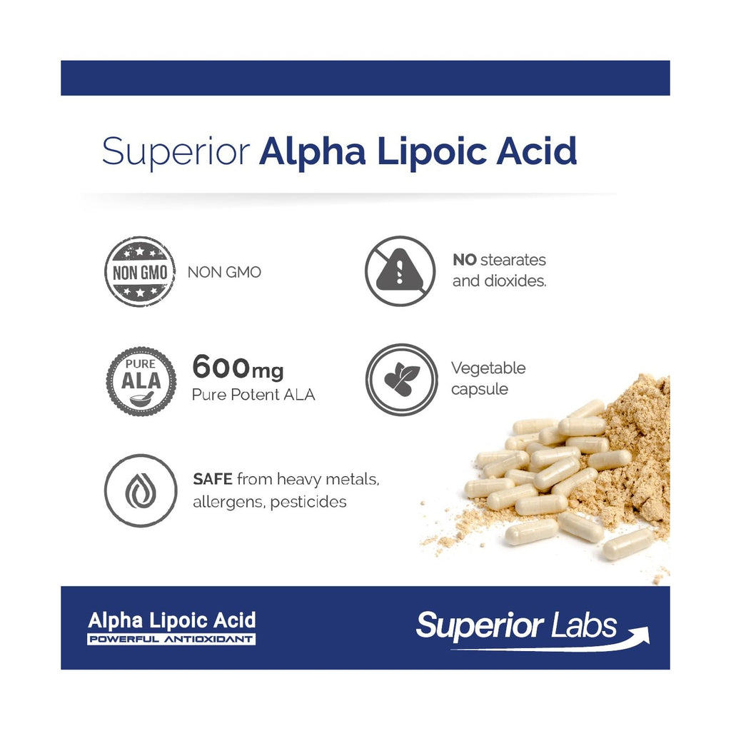 Superior Labs Alpha Lipoic Acid 600mg Capsules, Nerve Support, 120 Veg Caps